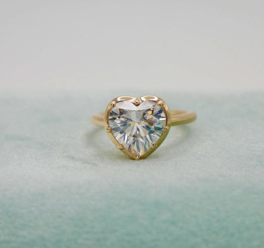 Georgian Victorian Heart Shaped Moissanite and Gold Collet Button Back Ring, 4 Ct, view 2