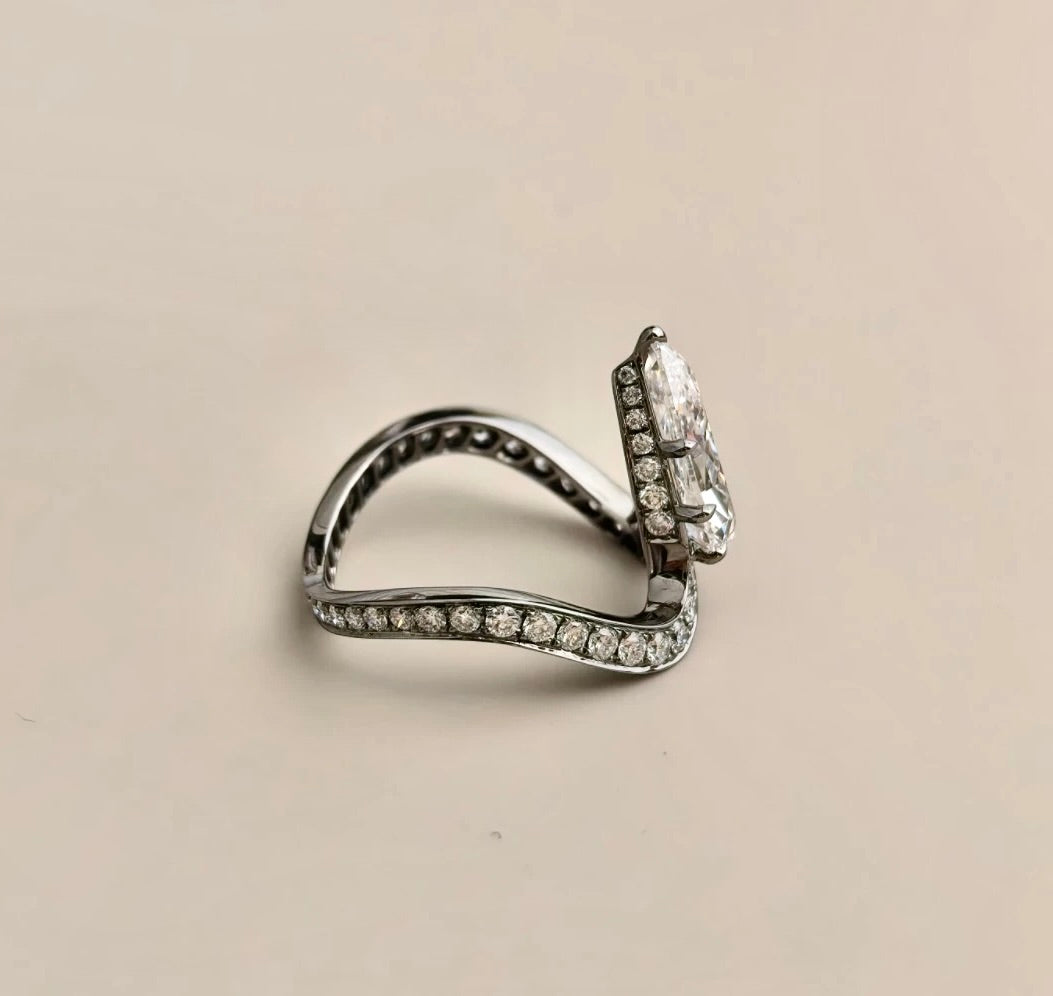14K or 18K Blackened Gold Pear Sculptural Diamond Ring | 2 Carat Old Cut Diamond | Jessica McCormack style | Fred Leighton inspired | Zendaya engagement ring style | Zoe Kravitz jewelry | Georgian Victorian antique inspired jewelry | by Disco Marshmallow