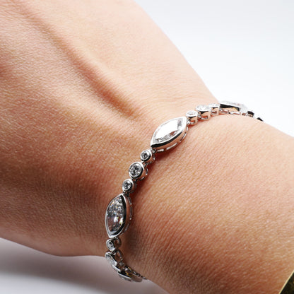 Platinum Marquise & Round Brilliant Lab Grown Diamond Tennis Bracelet - Antique or Vintage Inspired, view 3
