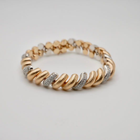Silk Engraved Rigatto Twist Bracelet with Pavé Lab Diamonds in 14K or 18K Gold