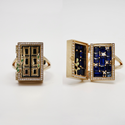 Enchanted Door Portal Moissanite and Sapphire Ring, 14K Gold
