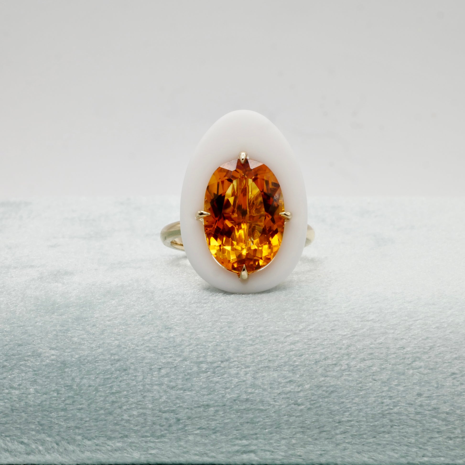 Natural Citrine Porcelain Egg Ring in 14K Yellow Gold | Statement Cocktail Ring | November Birthstone | by Disco Marshmallow