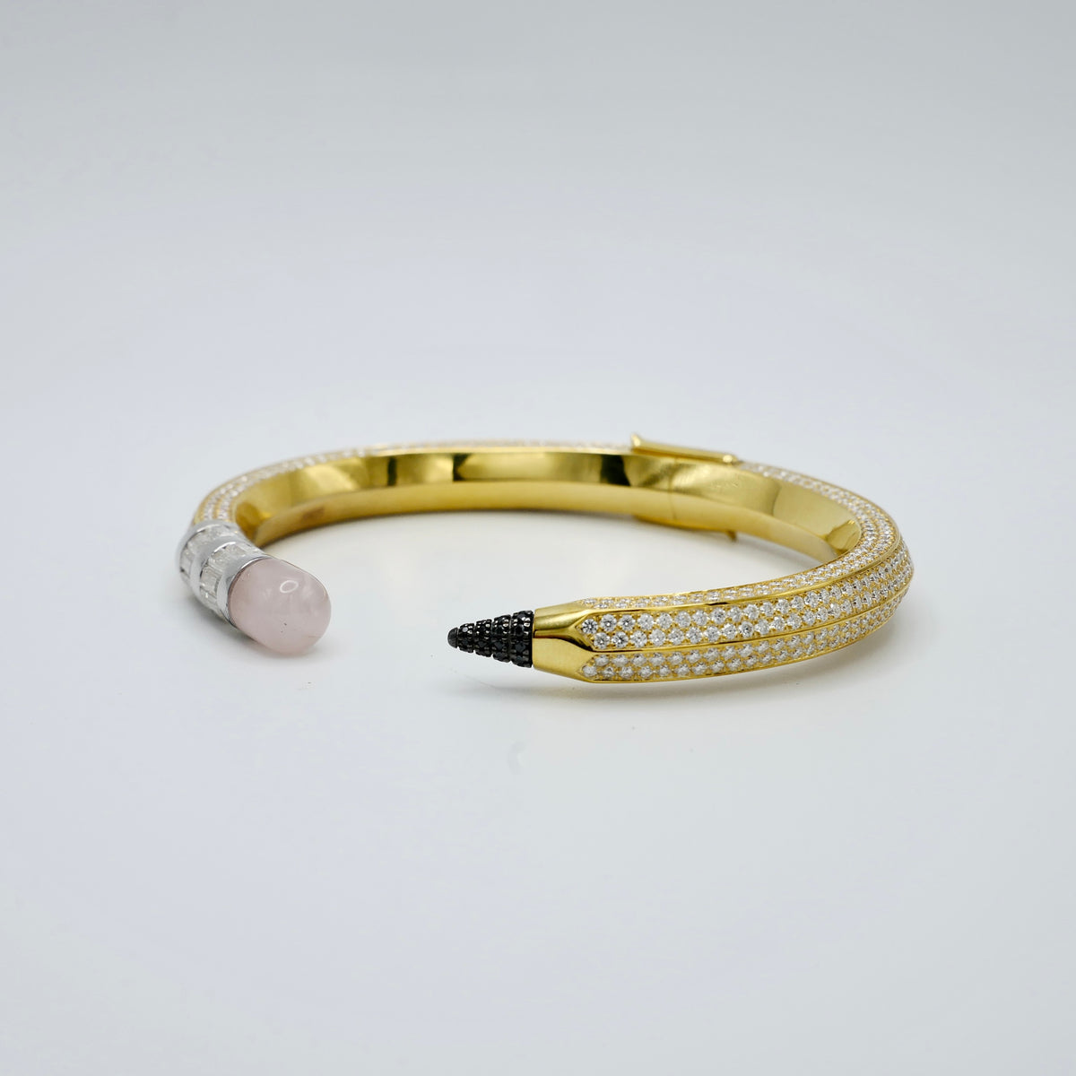 Pave Pencil Bangle with Moissanite and Pink Nephrite