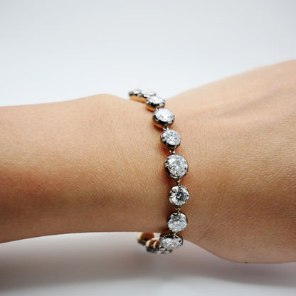 18K Gold Filled, 5 to 15 Carat Moissanite Riviere Georgian Victorian Button Back Collet Bracelet | Jessica McCormack style | Fred Leighton inspired | Zendaya engagement ring style | Zoe Kravitz jewelry | Georgian Victorian antique inspired jewelry | by Disco Marshmallow