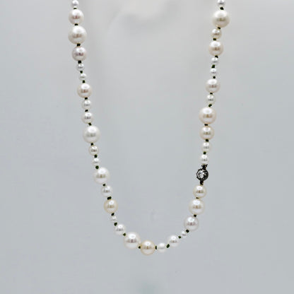 Graduated Freshwater Pearl Necklace with Georgian Set Lab Diamond on Silk Cord, view 4