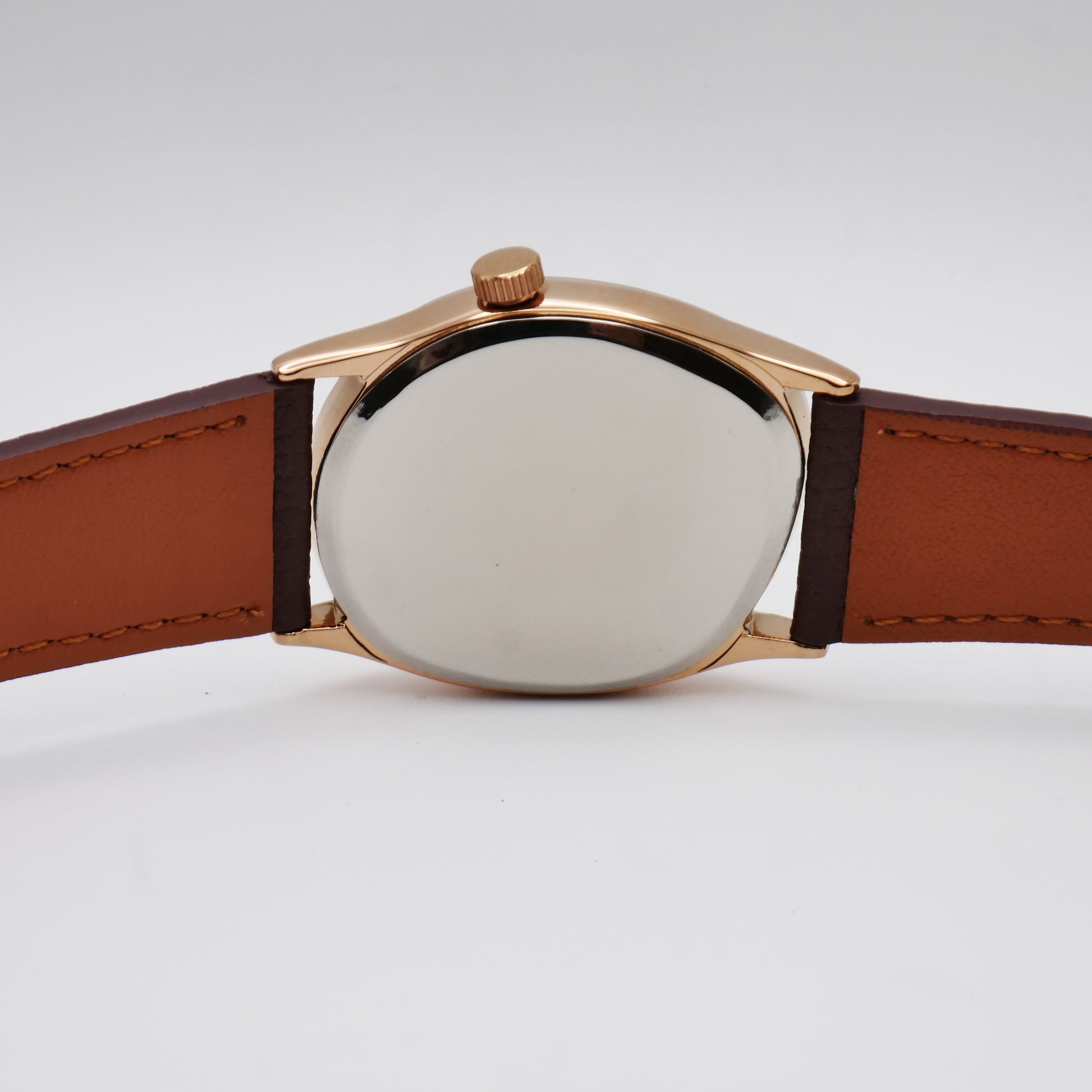 Men's Rose Gold and Brown Leather Strap Barrel Vintage Inspired Watch | by Disco Marshmallow