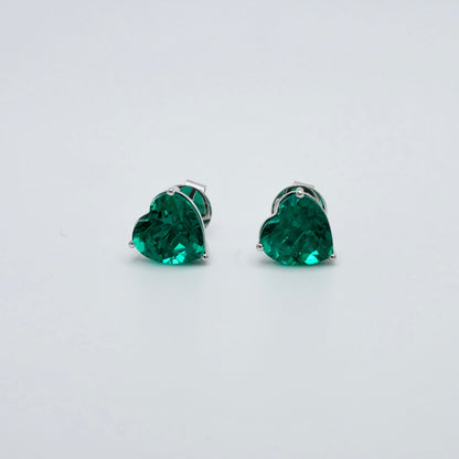 Heart Shaped Lab Grown Emerald Stud Earrings in 14K or 18K Gold