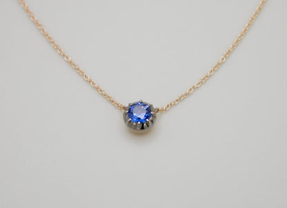 Round Lab Sapphire Georgian Victorian Gold Necklace, 18K Gold, view 3