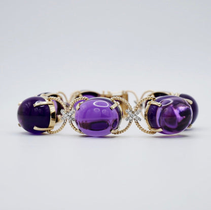 Pebble Cabochon Sicilian Moonstone/Amethyst/Citrine and Moissanite Rope Bracelet
