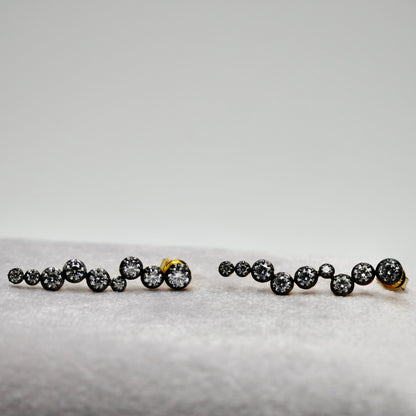 Georgian Cascade Drop Earrings - Blackened Gold with Collet-Set Moissanites in 14K or 18K Gold, view 3