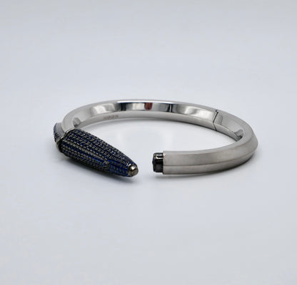 Pen Bangle with Lab Grown Blue Sapphire Pavé, 18K White Gold Filled, view 2
