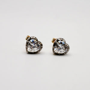 Georgian Victorian Heart Cut Moissanite Stud Earrings, 18K Gold