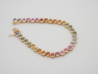 Multi Rainbow Heart Sapphire Tennis Bracelet, view 7