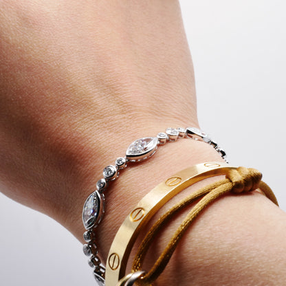 Platinum Marquise & Round Brilliant Lab Grown Diamond Tennis Bracelet - Antique or Vintage Inspired, view 5