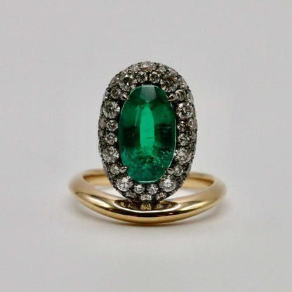 Oval Columbian Emerald Donut Ring with Pave Lab Diamonds, 18K Gold