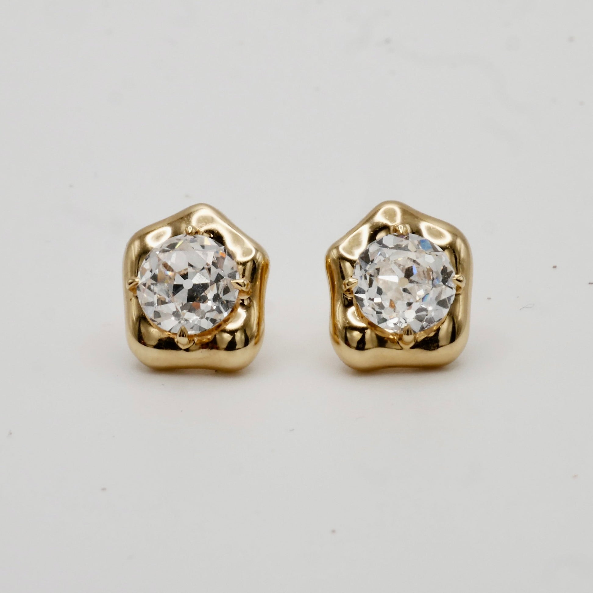 Lab Diamond Stud Earrings 18K Gold | Old European Cut 1.5ct Each | Modern Diamond Earrings | Unique Setting | by Disco Marshmallow