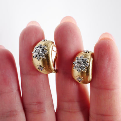 Rigatto, Gold Engraved Snowflake Diamond Earrings, 18K Gold, view 8