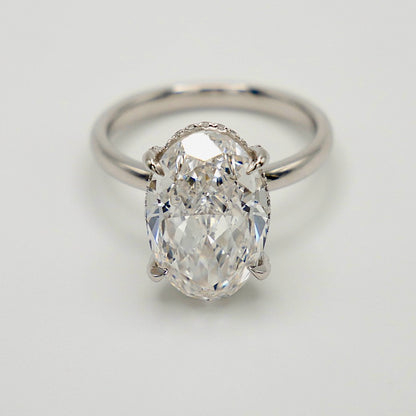 Oval Cut Lab Diamond Tiger Prong Basket Ring in Platinum, view 2