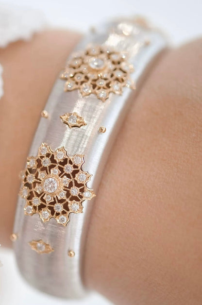 Engraved Fabric Silk Diamond Bangle, 18K Yellow Gold, view 3