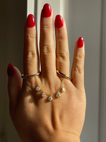 Double Ring with Pear Shaped Moissanites, 14K Gold, view 8
