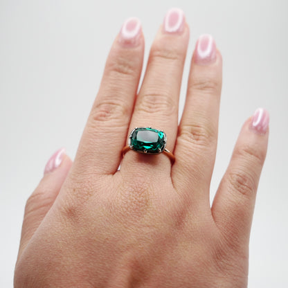 Georgian Victorian Elongated Cushion Cut Emerald Ring, view 6