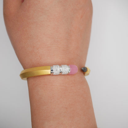 Pencil Bangle with Moissanite and Pink Nephrite, 18K Gold Filled, view 7