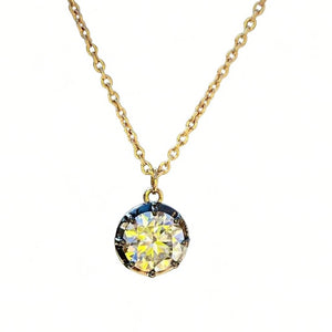 Round Lab Diamond or Moissanite Georgian Victorian Gold Necklace, 18K Gold