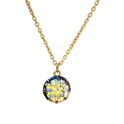 Round Lab Diamond or Moissanite Georgian Victorian Gold Necklace, 18K Gold
