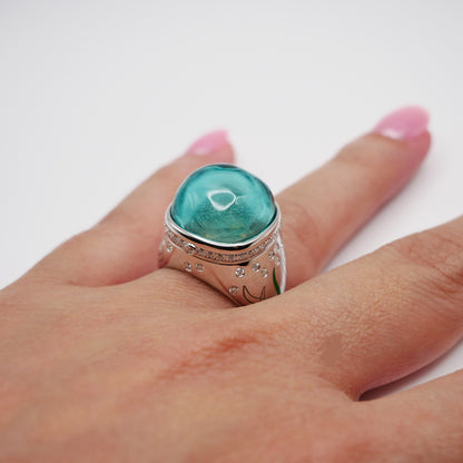 Aquamarine Cabochon Ring with Hidden Opening Starfish, view 9
