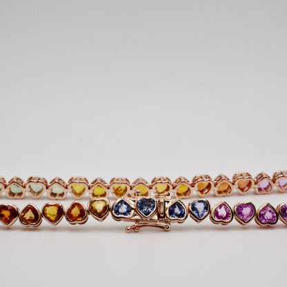 Multi Rainbow Heart Sapphire Tennis Choker Necklace, view 4