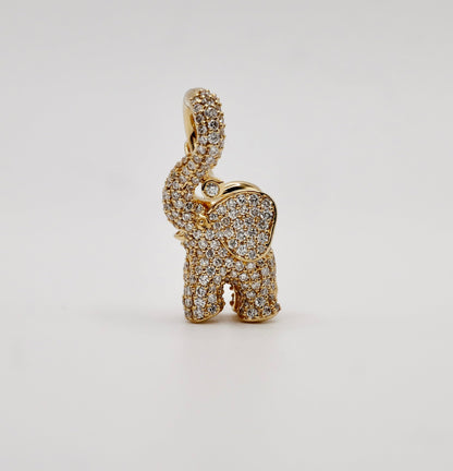 Pave Diamond Medium Elephant Pendant Charm, 18K Yellow Gold