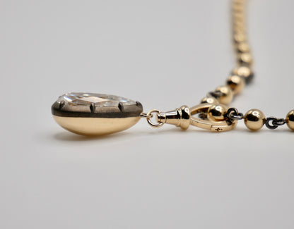 Georgian Victorian Ball Chain Elongated Pear Moissanite or Diamond Pendant, 14K Gold, view 5