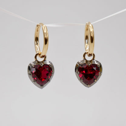 Heart Cut Ruby Georgian Victorian Gold Earrings, 18K Gold