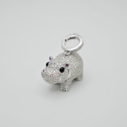 Baby Hippo Locket Pendant, White Gold, view 6