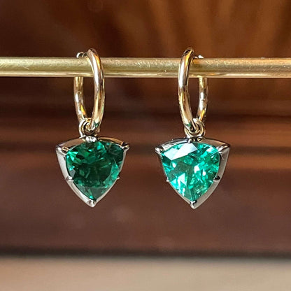 Trillion Cut Emerald Georgian Victorian Gold Earrings, 18K Blackened Gold, view 4