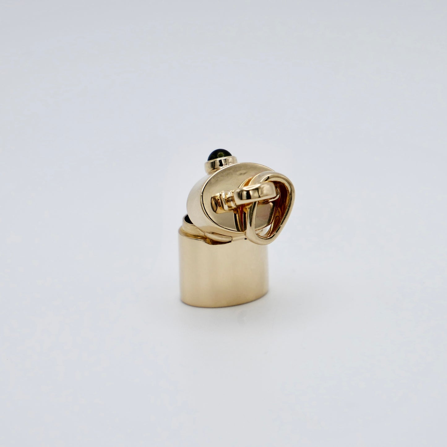 Vintage Style Pill Box Pendant Necklace with Green Tourmaline in 14K or 18K Gold