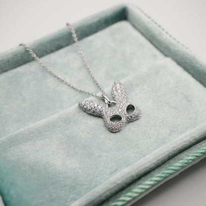 Rabbit Mask Pendant with Pave Moissanites or Diamonds, 18K Gold, view 7