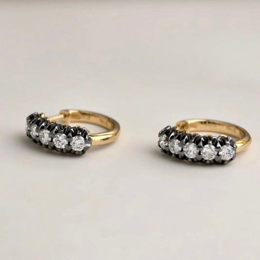 18K Blackened and Yellow Gold Scallop Diamond Hoops | 1.1ct Lab Diamond Earrings | Jessica McCormack style | Fred Leighton inspired | Zendaya engagement ring style | Zoe Kravitz jewelry | Georgian Victorian antique inspired jewelry | by Disco Marshmallow