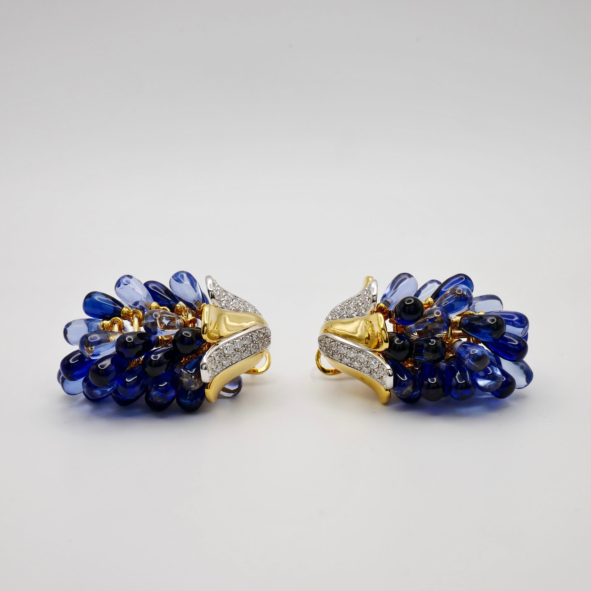 Sapphire Grape Earrings | Lab Sapphire Cluster Drops in 18K Gold Filled or Solid Gold | Statement Earrings | Cabochon Sapphire Jewelry | by Disco Marshmallow | Verdura style | Sicilian jewelry | cabochon bracelet