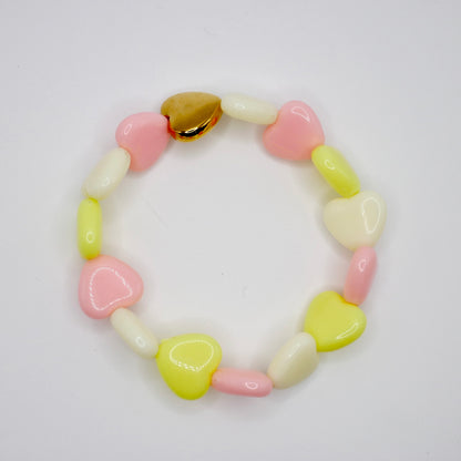 Pastel Heart Bead Stretch Bracelet with Heart Bead, 18K Gold Filled, Ready to Ship (Copy)