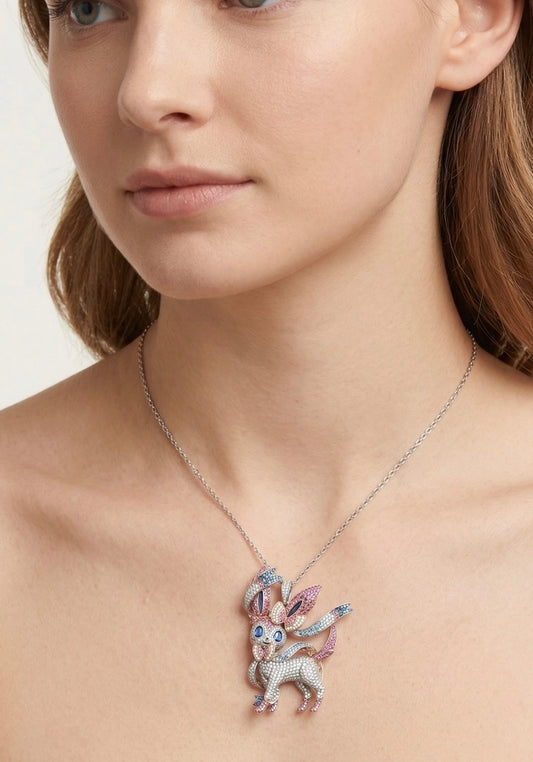 Sylveon Pokemon Pendant Moissanite Gemstone Charm, view 2