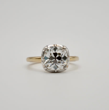 Old Mine Cut Georgian Victorian Moissanite Ring and Gold Button Setting with European Shank, 14K Gold, view 3