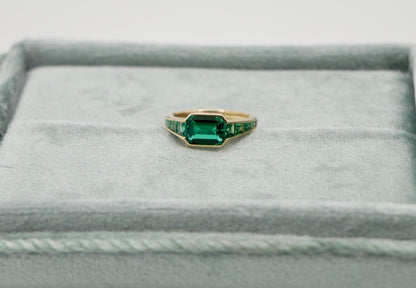 Caliber Step Cut Lab Grown Emerald Ring, Zambian or Colombian, view 3