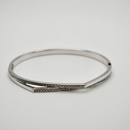 Diamond Bangle with Dual Pavé Rows, 18K Gold, view 5