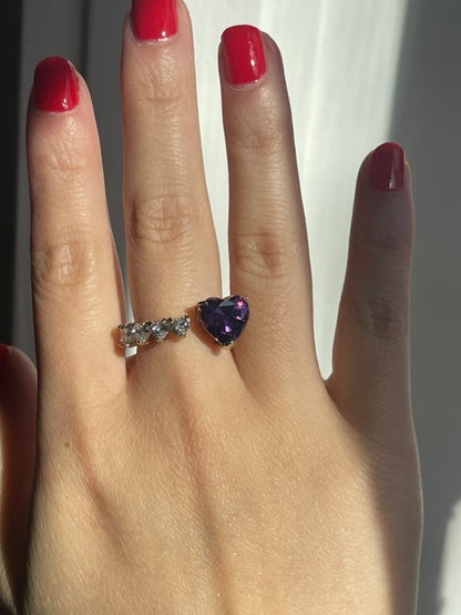 Floating Heart Ring with Purple Sapphire, 18K Gold, view 6