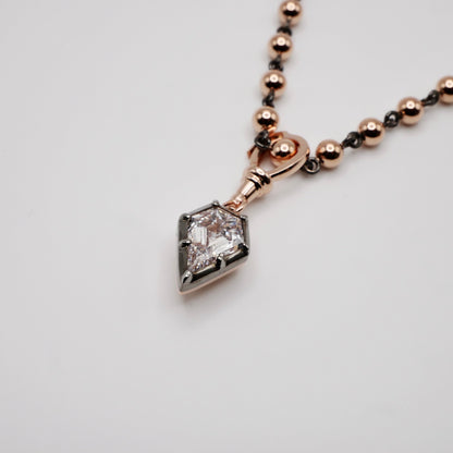 Georgian Victorian Ball Sphere Chain Shield Portrait Lab Diamond or Moissanite Pendant, 14K Gold
