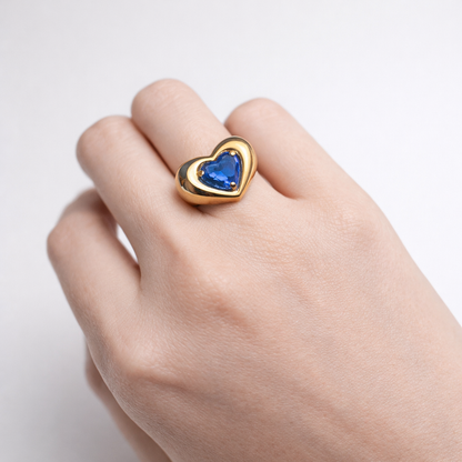 Chunky Marshmallow Pillow Plump Heart Ring with Lab Grown Sapphire, view 5