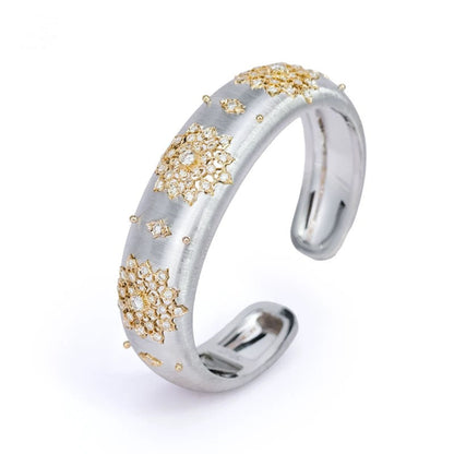 Engraved Fabric Silk Diamond Bangle, 18K Yellow Gold