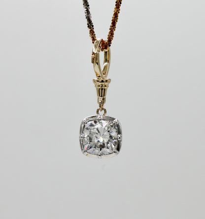 Georgian Victorian Ball Chain Cushion Lab Diamond or Moissanite Pendant, view 2