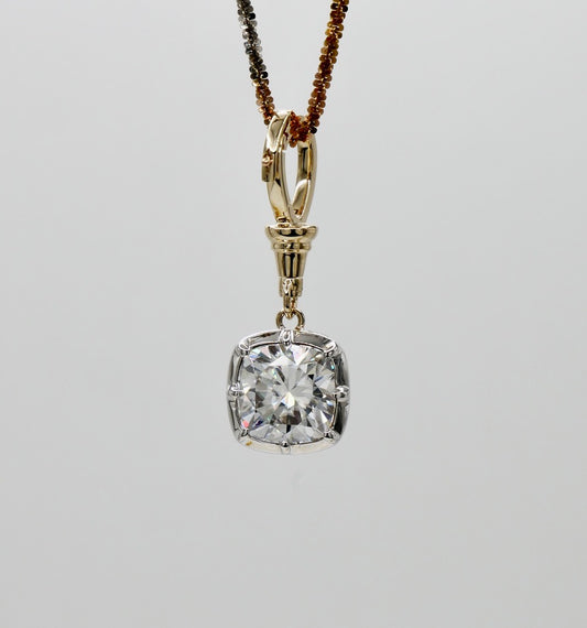 Georgian Victorian Ball Chain Cushion Lab Diamond or Moissanite Pendant, view 2
